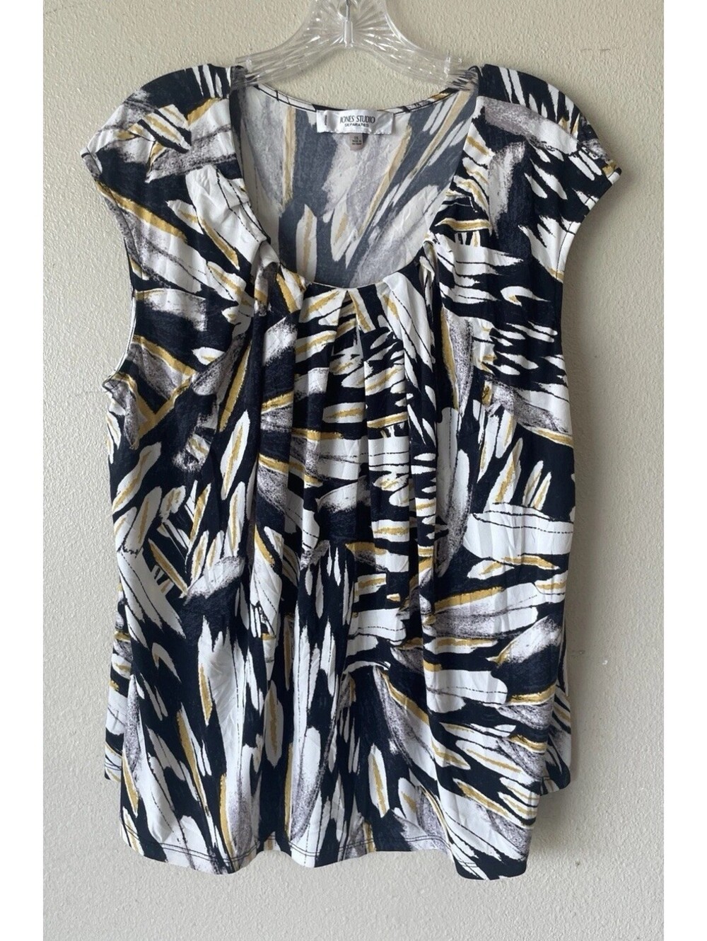 Plus Size Blouse Jones Studio Sleeveless Black White Yellow Geometric 2x